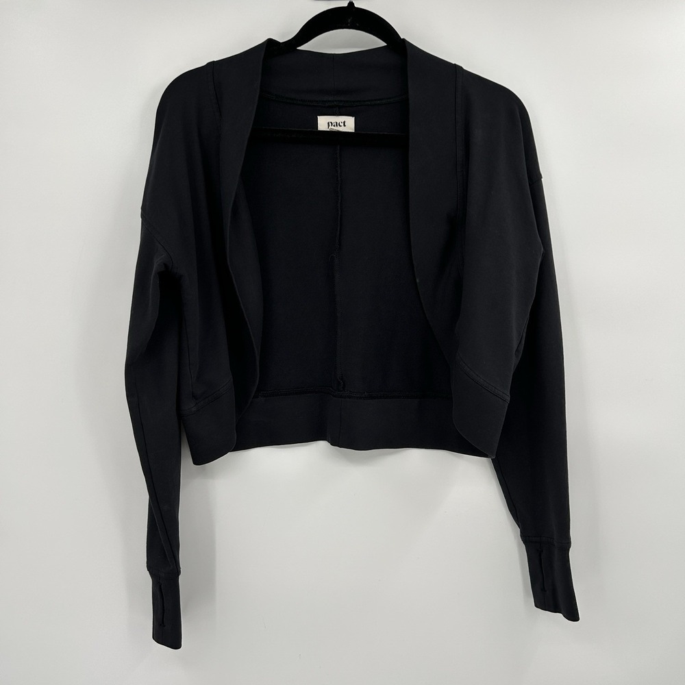 Pact Womens Shrug Cardigan Size XS/S Black Organic Cotton Crop Bolero Yoga